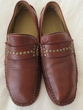 Like New Robert Zur True Glove Sven Cognac Leather Studded Slip-On Loafers Sz 10